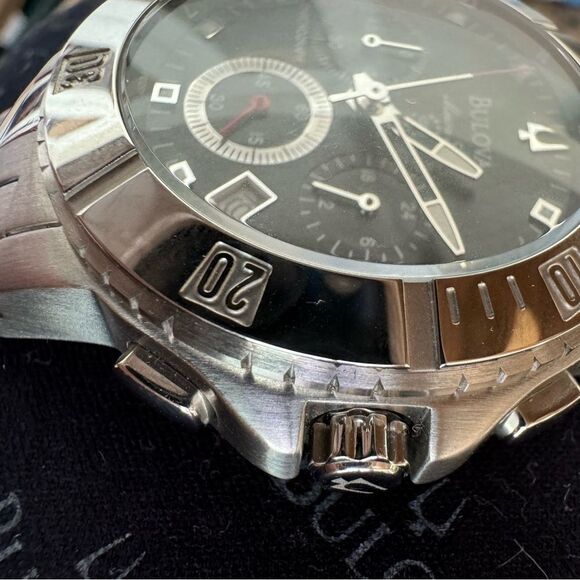 Bulova Men's Marine Star Chronograph Quartz Watch Calendar 96G51 Black Dial - Picture 9 of 9